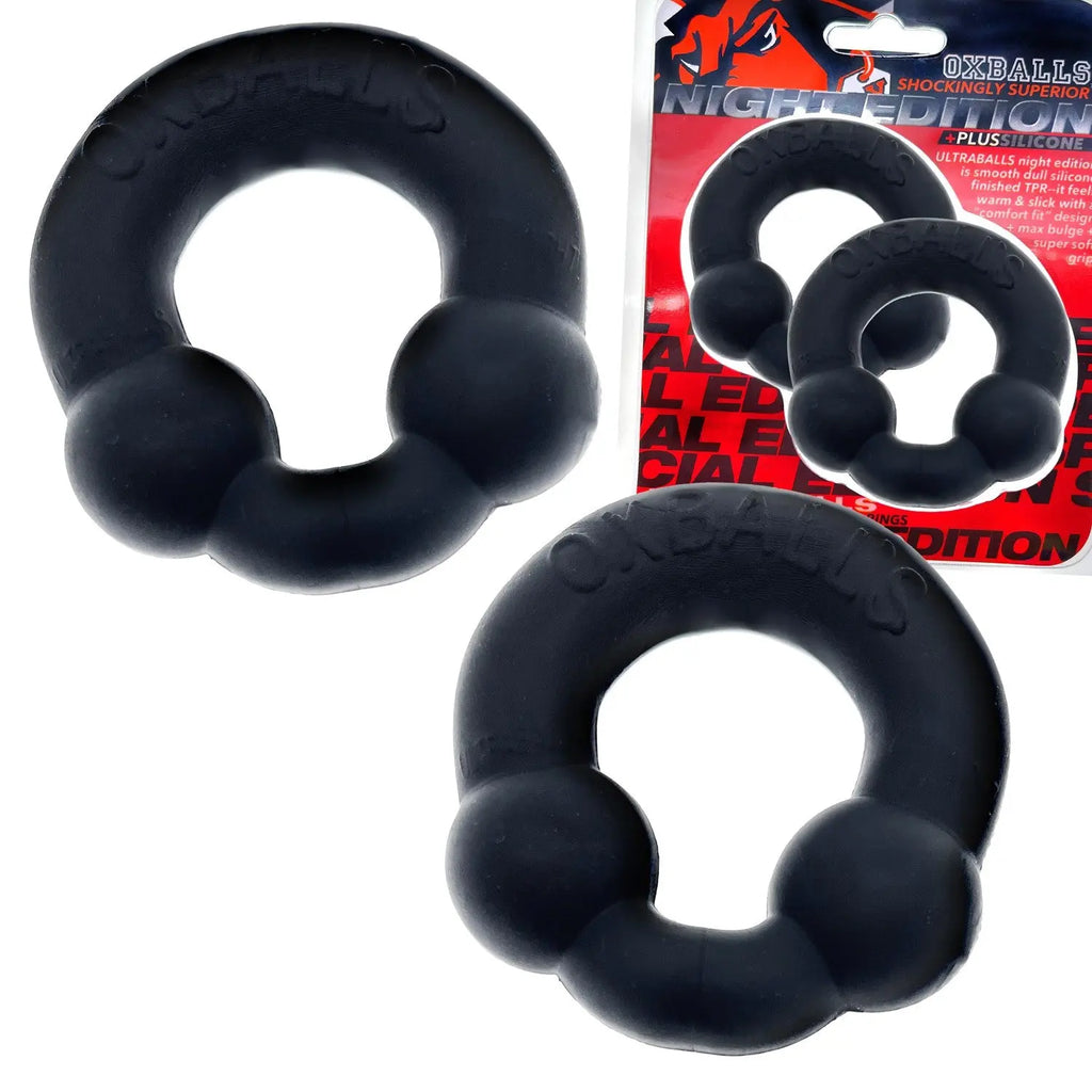 Ultraballs 2- Piece Cockring Set - Night Black – body-safe materials | Fu'Cha Exotics