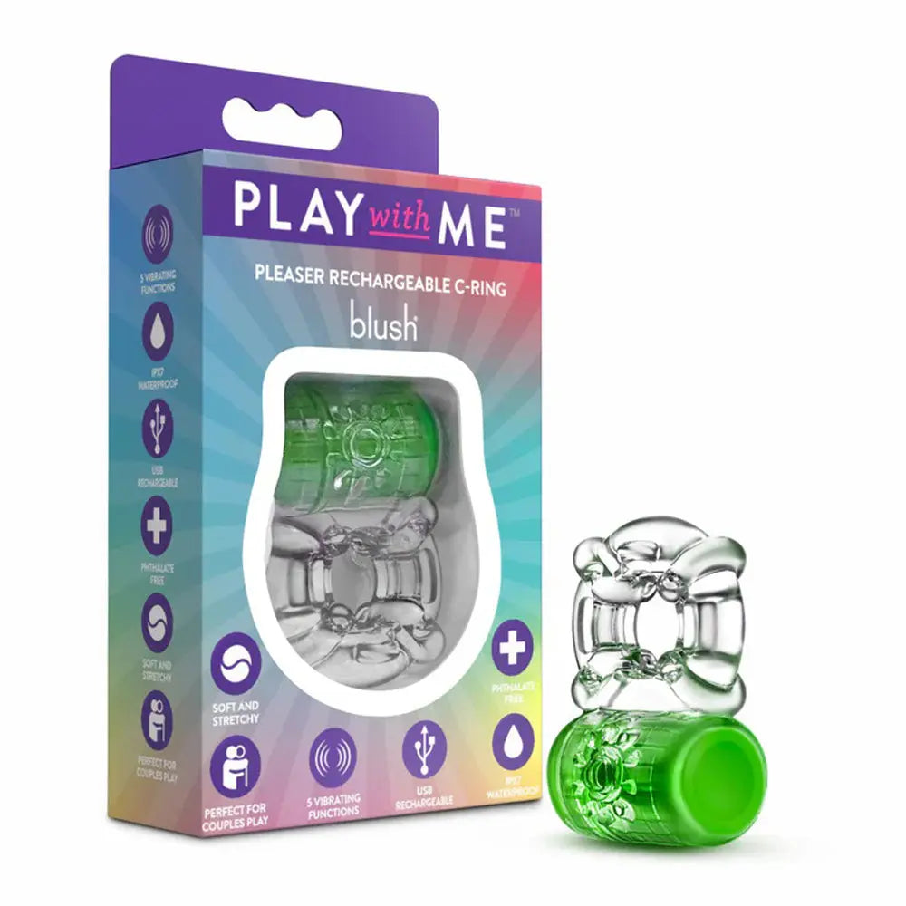 Play With Me Pleaser Rechargeable C-Ring Neon-Green – body-safe materials 1 vibration modes | Fu'Cha Exotics