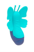 Blue butterfly toy with raised wings and antennae