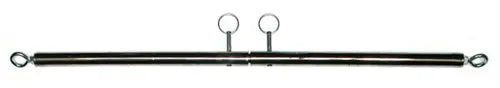 Adjustable spreader bar in silver metal with end rings and two hanging loops