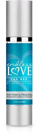 Endless Love water-based lubricant bottle with blue label and silver cap, 1.7 oz