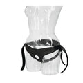 Black rider harness with oval front ring and tie straps