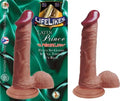 Realistic burgundy curved adult toy with beige suction base, 6 inch length.