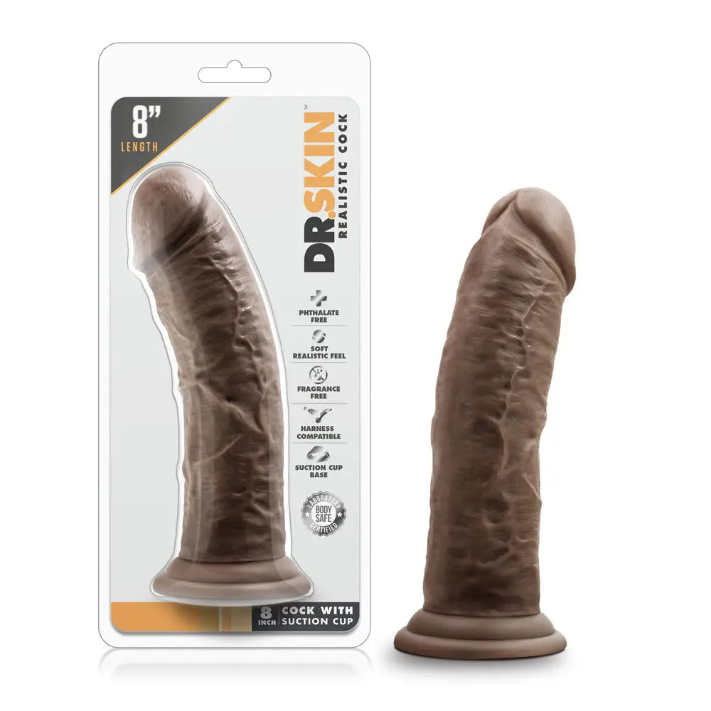 Dr. Skin - 8 Inch Cock With Suction Cup - Chocolate – body-safe materials suction stimulation | Fu'Cha Exotics