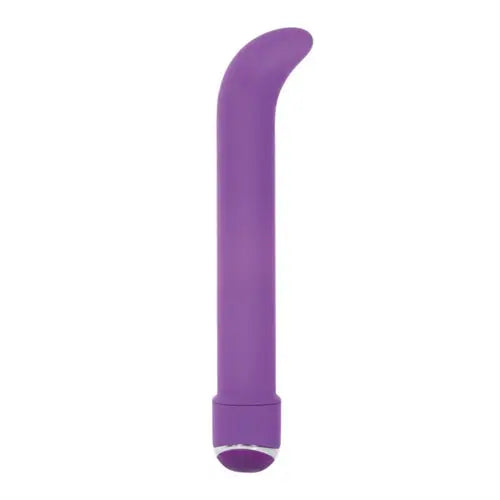 Purple curved handheld vibrator with rounded tip and base