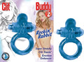 Blue stretch cock ring with a raised, textured center and curved grips