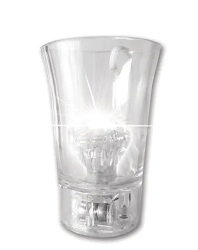 Light-up diamond shot glass, clear body with faceted pattern and LED base