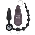 Black beaded anal plug with chrome ball tip and loop