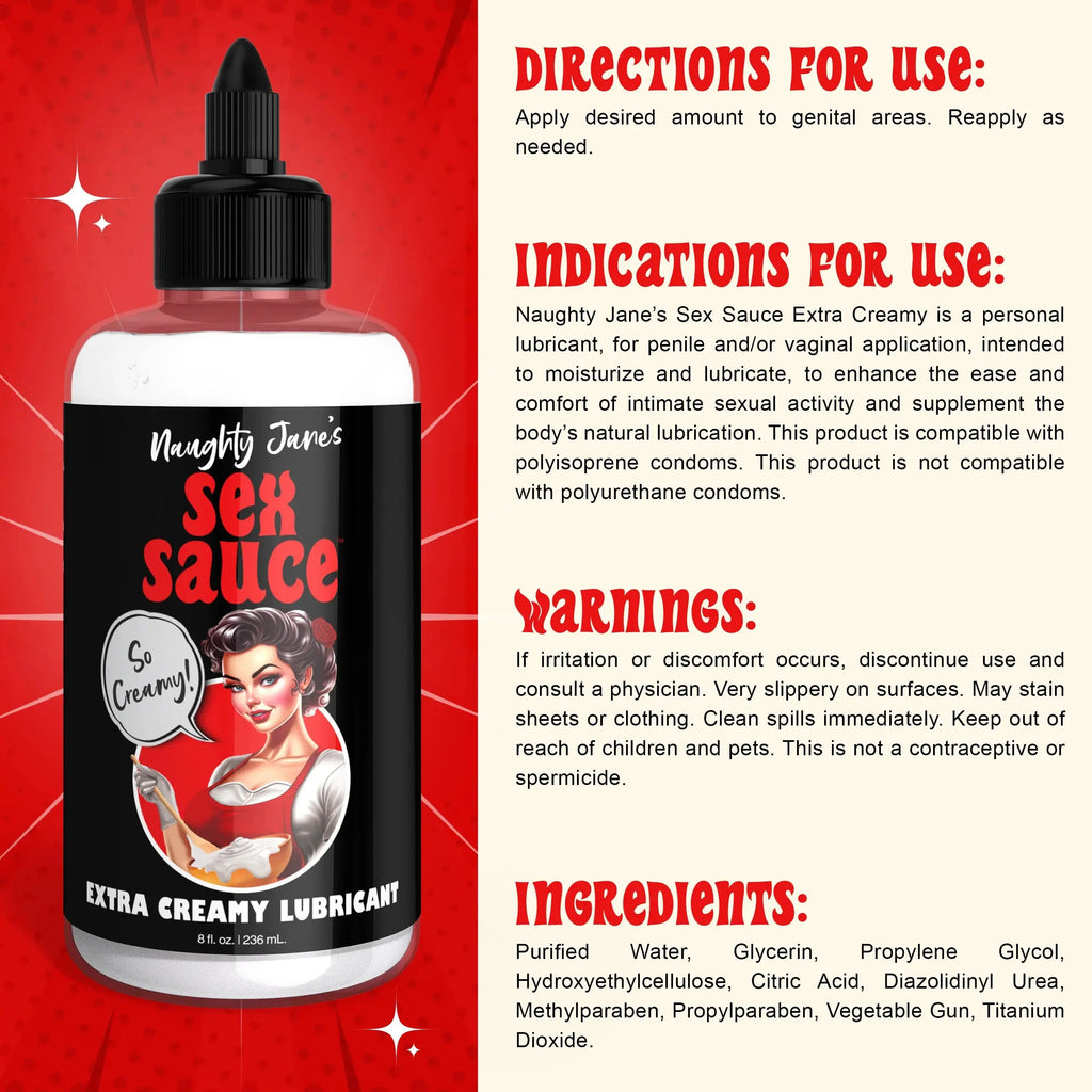 Naughty Jane's Sex Sauce Extra Creamy Lubricant 8 Oz – body-safe materials | Fu'Cha Exotics