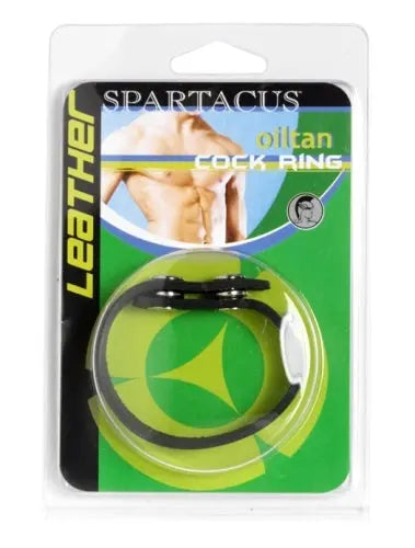 C-ring with snaps in soft black leather, shown in retail blister packaging