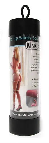 Curb tip safety scissors in black retail tube package with label