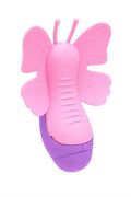 Pink butterfly-shaped toy with purple base and ridged center body