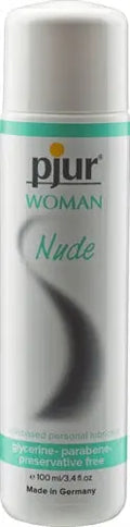 pjur Woman Nude body care bottle, cylindrical with cap, white and green label