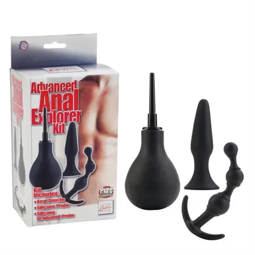 Black anal explorer kit with detachable silicone probe and nozzle set