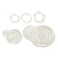 Clear silicone masturbation kit with three rings and two textured gel pieces