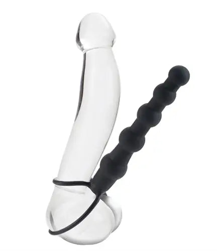 Silicone dual penetrator with black beaded shaft and securing ring