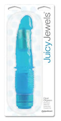 Blue ribbed vibrator with curved tip