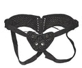 Black velvet strap-on corset with front lace-up and adjustable shoulder straps