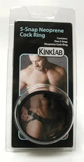 5-snap neoprene cock ring, black, in retail packaging