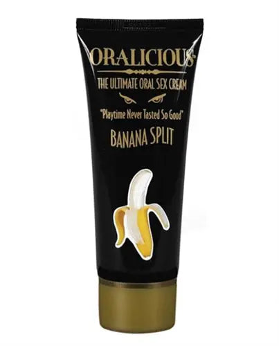 Oralicious Banana Split oral sex cream tube, black tube with gold base