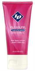 I-D Pleasure travel tube lubricant, pink tube with white cap, 2 oz.