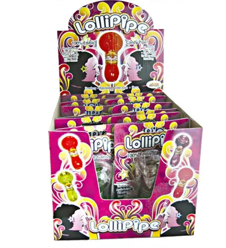 Lollipipes edible candy pipe display box with 12 assorted flavor tubes