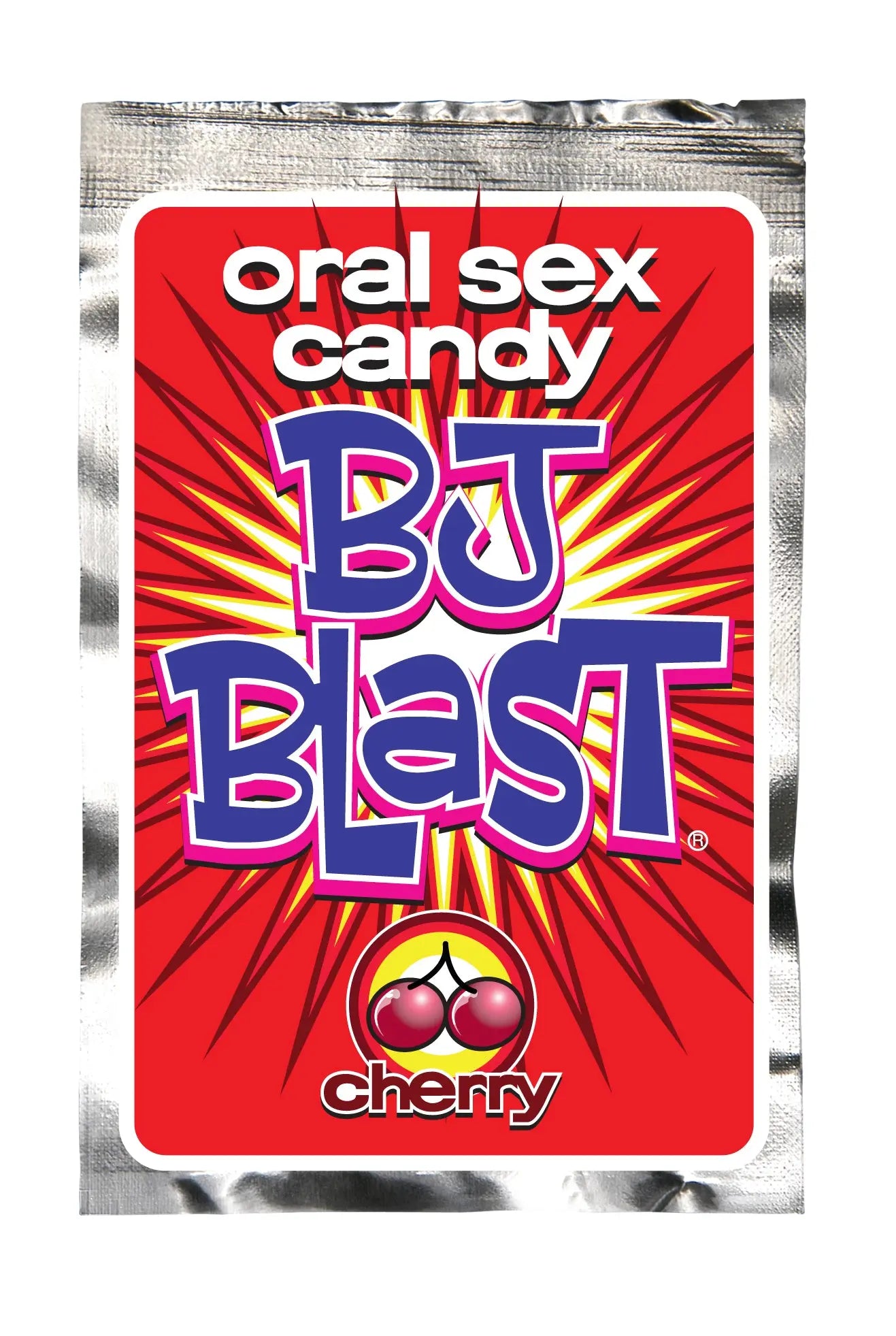 Cherry-flavored BJ Blast oral sex candy in red label foil packet