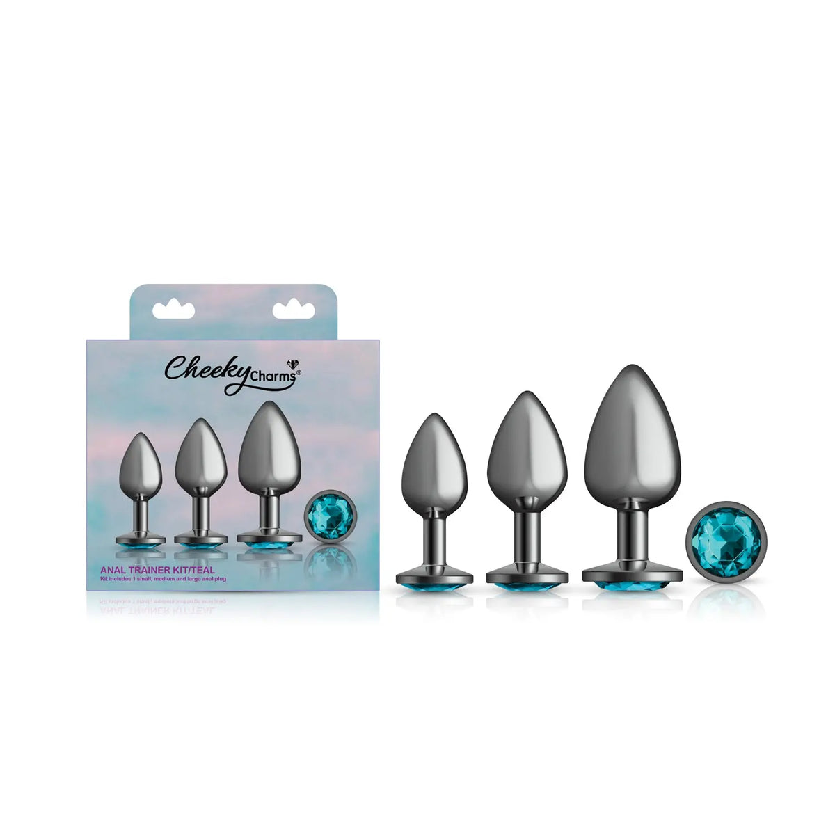 Teal Round Gem Anal Trainer Kit - Gunmetal – body-safe materials | Fu'Cha Exotics