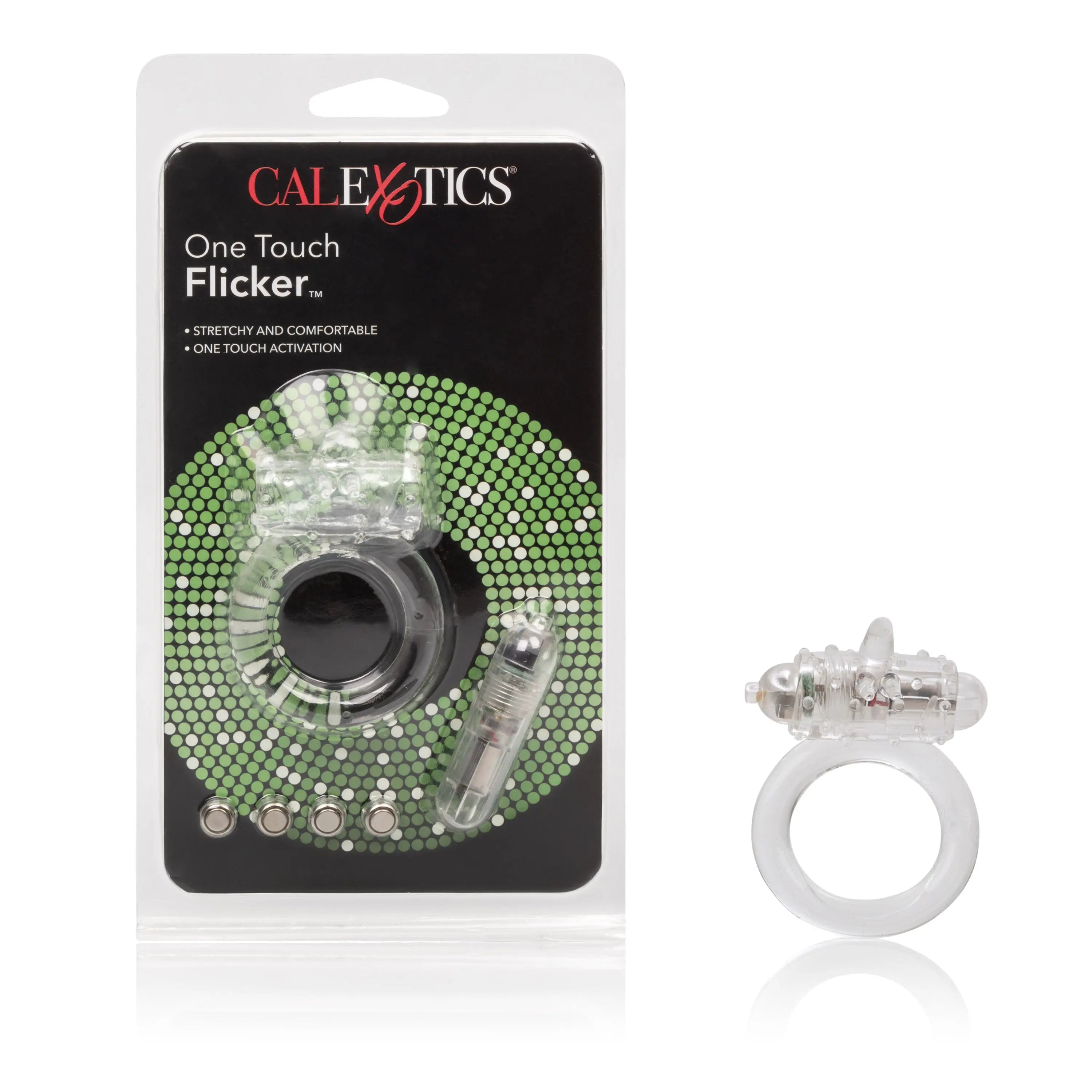 CalExotics clear silicone one-touch flicker ring with transparent applicator
