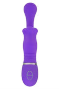 Purple wand massager with curved handle and flared base