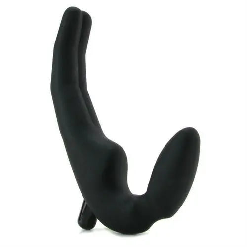 Black dual dildo, curved U-shape with two rounded tips