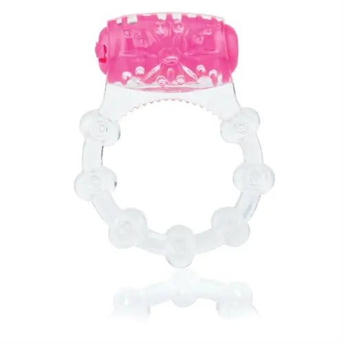 Pink and clear beaded bracelet with circular charm