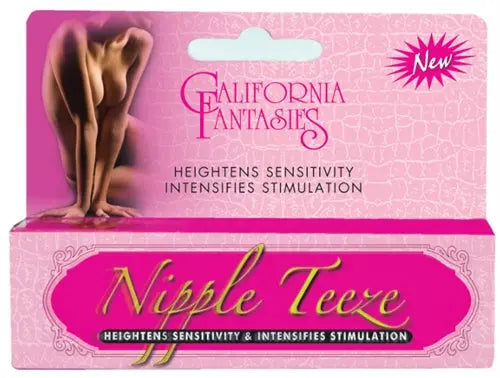 Pink boxed topical tube package with stylized Nipple Teeze label