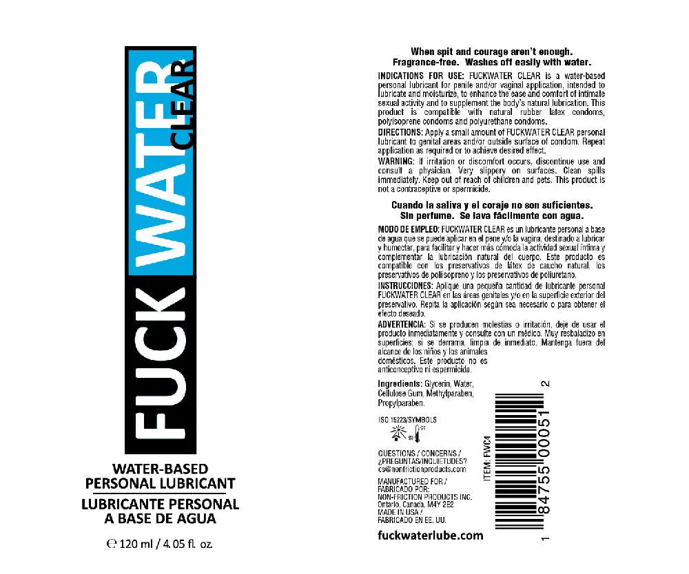 Fuck Water Clear 4oz Water Based Lubricant – body-safe materials | Fu'Cha Exotics