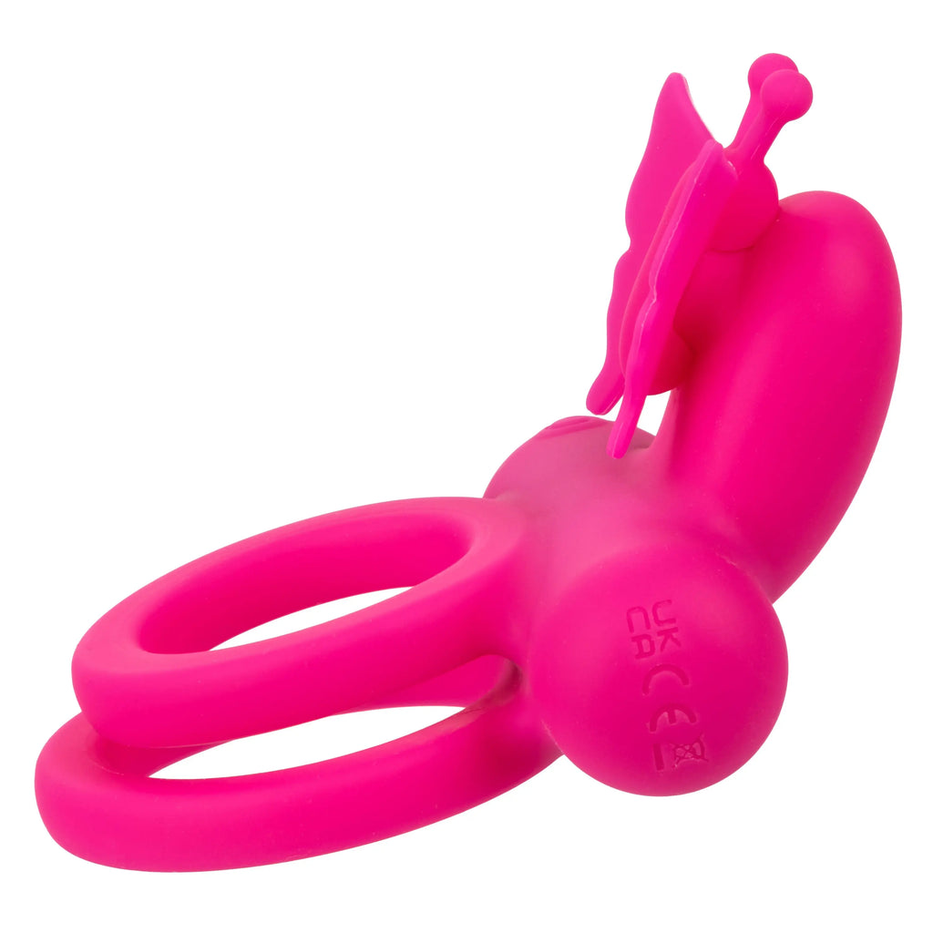 Silicone Rechargeable Dual Butterfly Ring - Pink – body-safe materials | Fu'Cha Exotics
