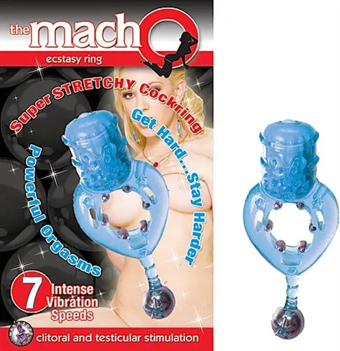 Blue stretchable cock ring with two bulb-like ends