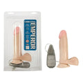 Ivory vibrating dildo with suction base and included control, in retail package