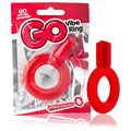 Red Go Vibe ring toy, oval hoop with face graphic, in retail pack