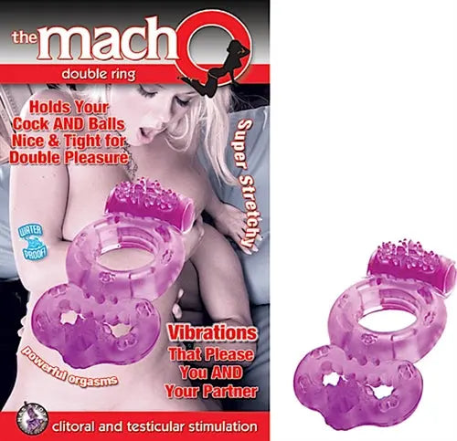 Purple double-ring sex toy with raised nubs and circular core.