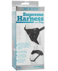 Black dog harness with plug attachment, adjustable fit straps