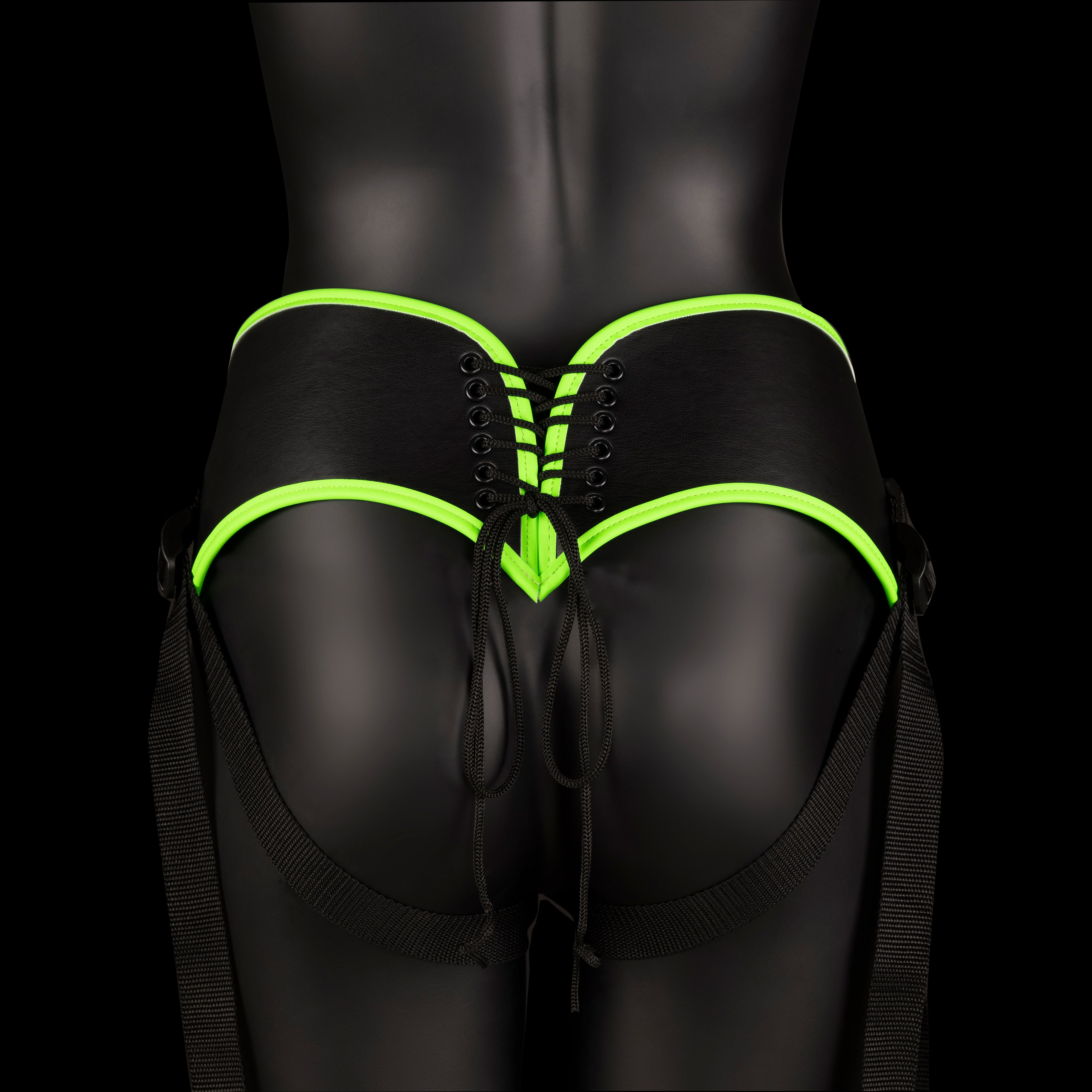 Bonded Leather Strap-on With Silicone Dildo 5.7 Inch - Glow in the Dark