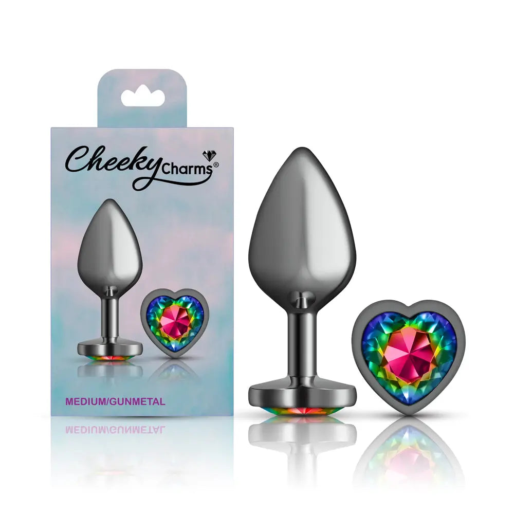 Rainbow Heart Gem Gunmetal Metal Plug - Md – body-safe materials | Fu'Cha Exotics