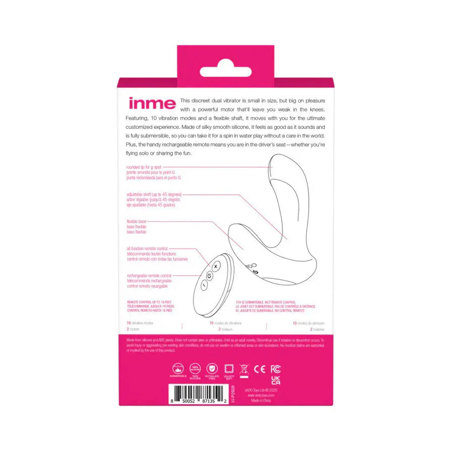 Inme Rechargeable Dual Vibe With Remote - Pink – body-safe materials | Fu'Cha Exotics