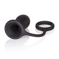 Black silicone prostate massager with bulb base and curved handle loop