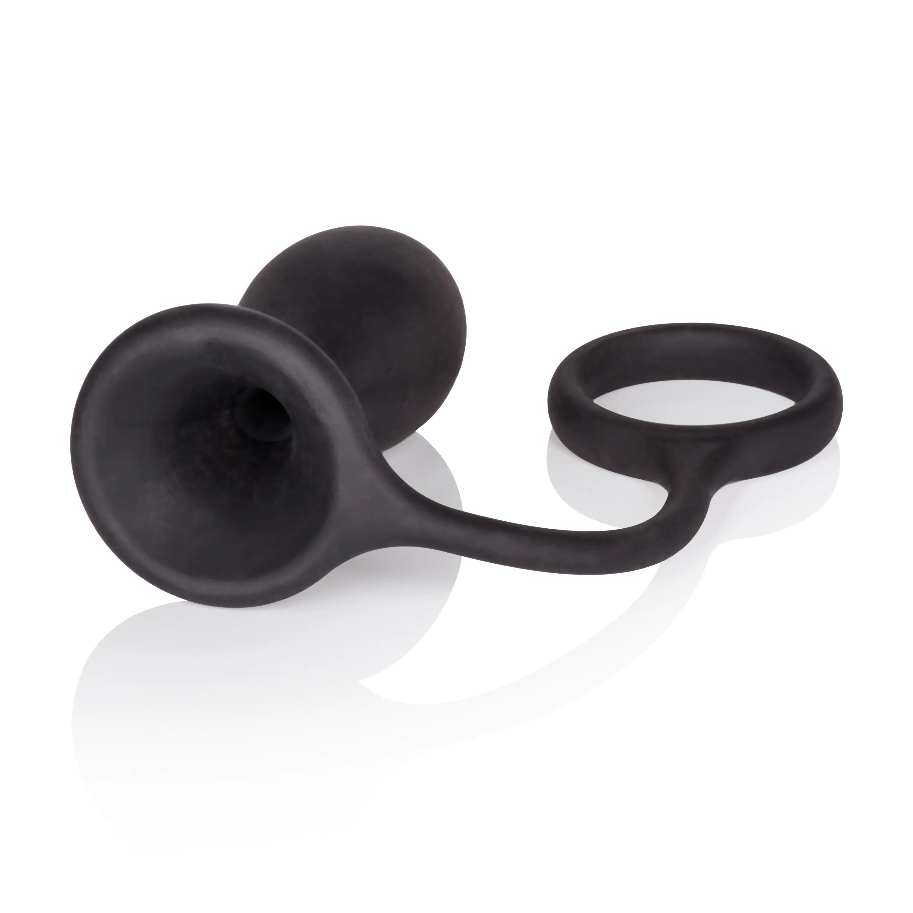 Black silicone prostate massager with bulb base and curved handle loop