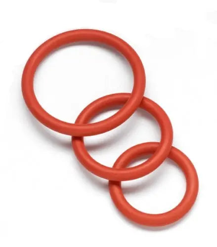 Red nitrile cock ring set with three circular rings