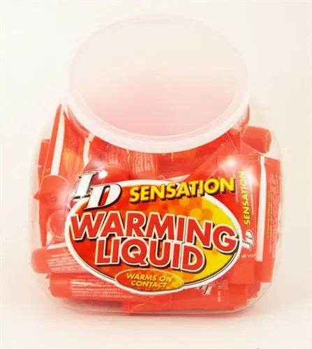 ID Sensation warming liquid jar with pink liquid, 12 ml tubes
