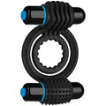 Vibrating double C ring, black with blue accent buttons and textured grip sections