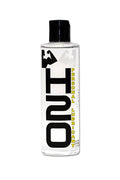Personal lubricant bottle with black cap and clear body, labeled Elbow Grease