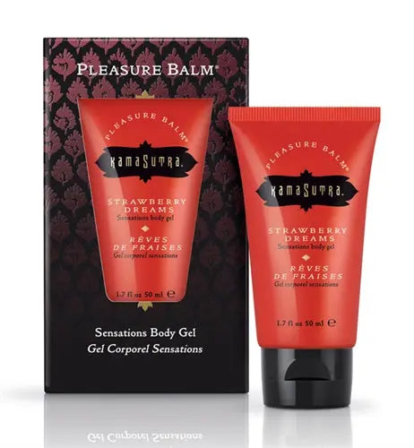 Strawberry body gel tube, black cap, 1.7 fl oz, red